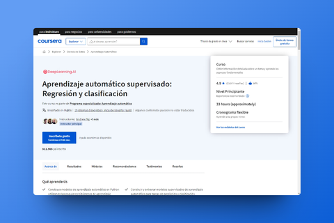 A menudo citado por los expertos en IA como el recurso en línea más importante para cualquiera que quiera aprender IA, este curso está dirigido por Andrew Ng, quien fundó el programa pionero de aprendizaje profundo Google Brain de Google.